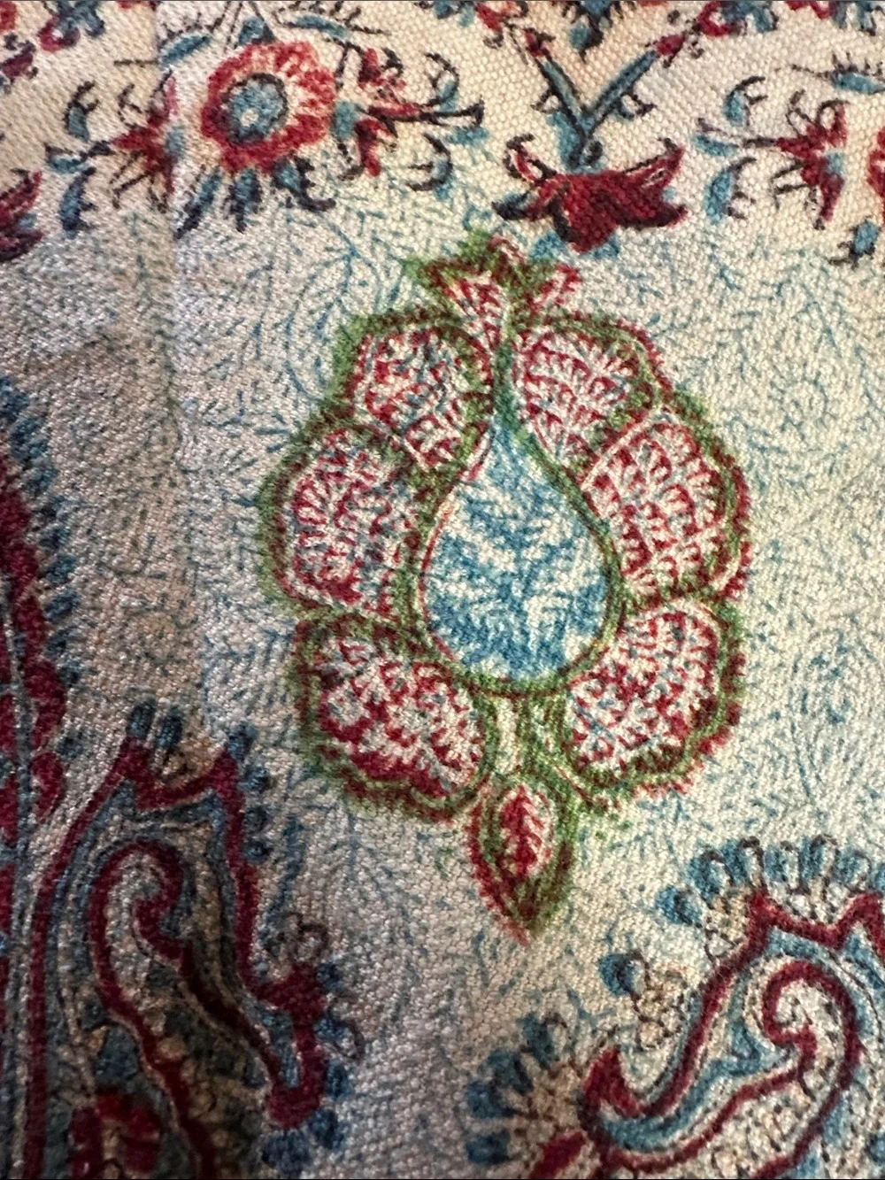 SIGNED Vintage Persian Ghalamkar Hand Block Print Round Tablecloth 80”